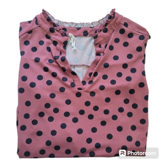 Womens Perception Conception 3/4 Sleeve Maroon & Black Polka Dot Ruffled Blouse - Picture 5 of 9